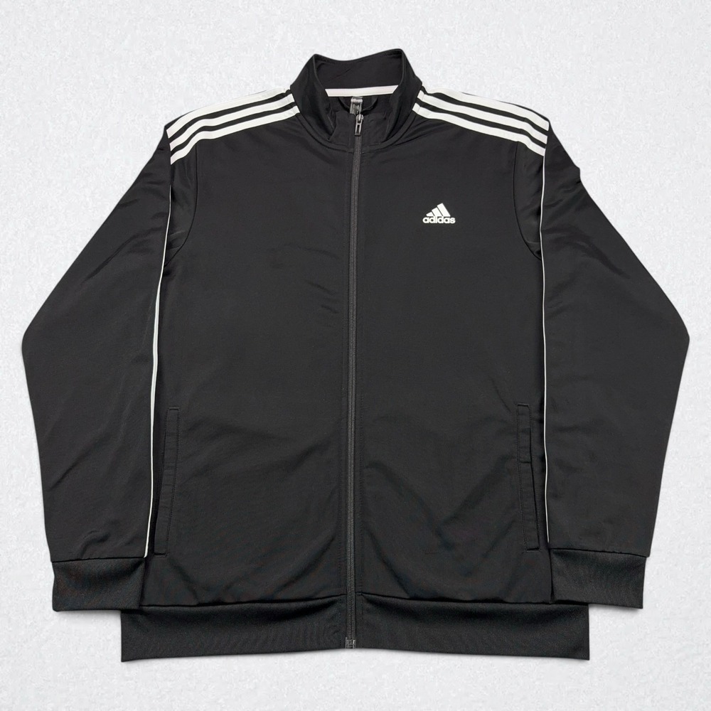 Adidas Essentials Warm Up Track Jacket Mens Large Black 3-Stripe Full Zip